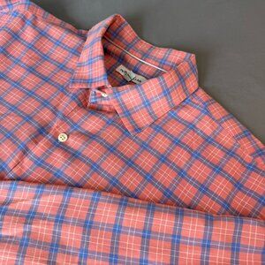 Peter Millar Seaside Regular Fit Tartan Cotton Silk Sport Shirt Orange/Blue XL